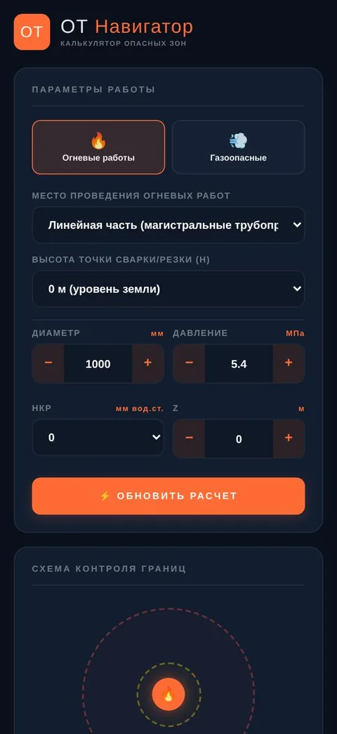 Калькулятор опасных зон, результат